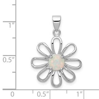 Sterling Silver Rhodium Plated Created Opal Daisy Slide Pendant