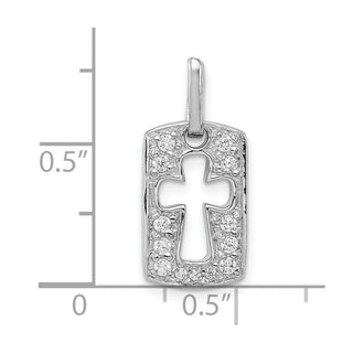 Sterling Silver Rhodium-plated Faith CZ Open Cross Charm