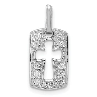 Sterling Silver Rhodium-plated Faith CZ Open Cross Charm