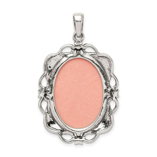 Sterling Silver Marcasite Plastic Pink Cameo Pendant