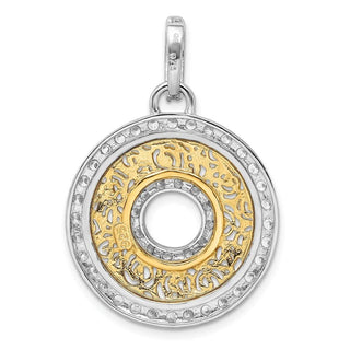 Sterling Silver Rhodium-plated CZ & Vermeil Circle Pendant