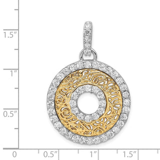 Sterling Silver Rhodium-plated CZ & Vermeil Circle Pendant