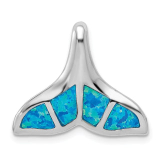Sterling Silver Lab-Created Blue Opal Inlay Whale Tail Slide