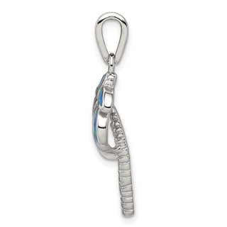 Sterling Silver Lab-Created Blue Opal Inlay Palm Tree Pendant