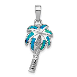 Sterling Silver Lab-Created Blue Opal Inlay Palm Tree Pendant