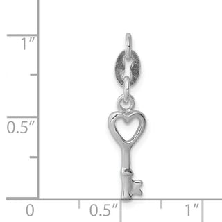 Sterling Silver Rhodium-plated Polished Open Heart Key Charm