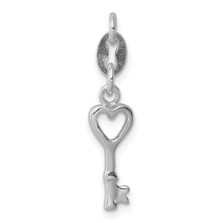Sterling Silver Rhodium-plated Polished Open Heart Key Charm