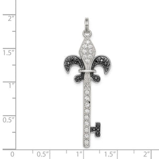 Sterling Silver Black and White CZ Fleur De Lis Key Charm