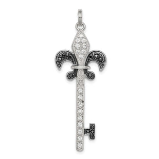 Sterling Silver Black and White CZ Fleur De Lis Key Charm
