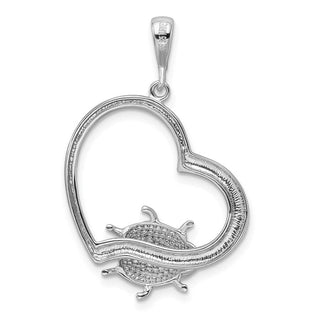 Rhodium-Plated Sterling Silver Heart w/Enameled Ladybug Pendant