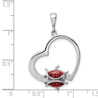 Rhodium-Plated Sterling Silver Heart w/Enameled Ladybug Pendant