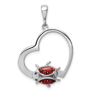 Rhodium-Plated Sterling Silver Heart w/Enameled Ladybug Pendant