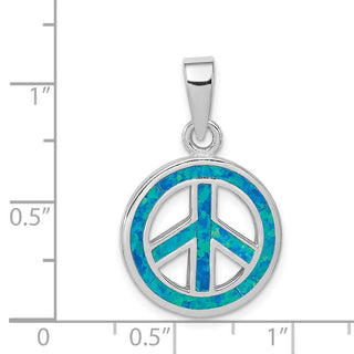 Sterling Silver Blue Inlay Created Opal Peace Sign Pendant QP2745