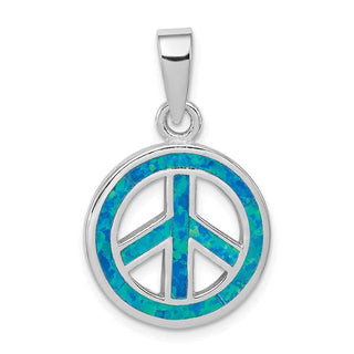 Sterling Silver Blue Inlay Created Opal Peace Sign Pendant QP2745