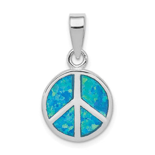 Sterling Silver Blue Inlay Created Opal Peace Sign Pendant QP2746