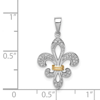 Sterling Silver Rhodium & 14K Yellow Gold Two Tone Fleur De Lis Pendant