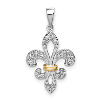 Sterling Silver Rhodium & 14K Yellow Gold Two Tone Fleur De Lis Pendant
