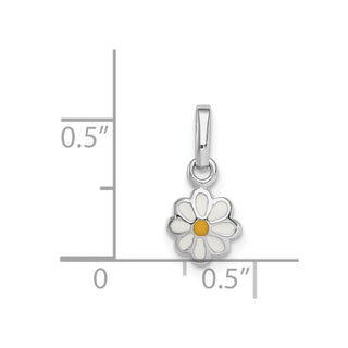 Rhodium-Plated Sterling Silver Childs White and Yellow Enamel Daisy Pendant