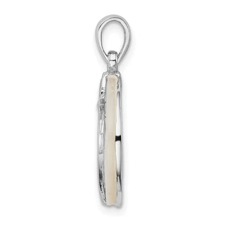 Sterling Silver Rhodium-plated Mother of Pearl Palm Tree Round Pendant