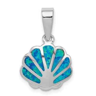 Sterling Silver Rhodium-plated Created Blue Opal Oyster Pendant