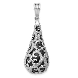 Sterling Silver Rhodium-plated Diamond-cut Teardrop Pendant