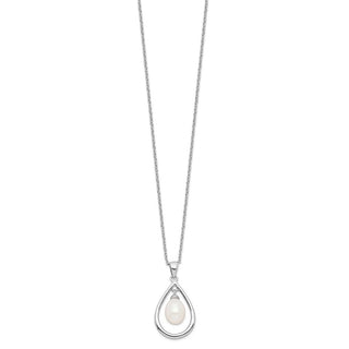 17" Sterling Silver Rhodium-plated 7-8mm White Freshwater Cultured Pearl Pendant Necklace