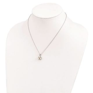 17" Sterling Silver Rhodium-plated 5-6mm White Freshwater Cultured 3-Pearl CZ Necklace
