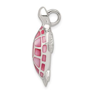 Sterling Silver Pink Mother of Pearl Turtle Slide Pendant