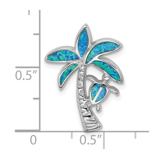 Sterling Silver Blue Inlay Lab-Created Opal Palm Tree Slide