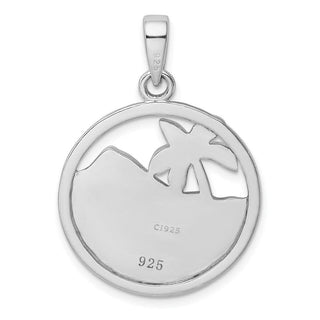 Sterling Silver Rhodium-Plated Blue Lab-Created Opal Palm Tree Ocean Pendant