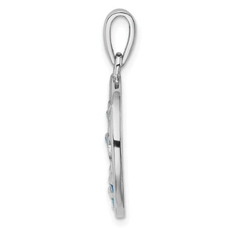 Sterling Silver Rhodium-Plated Blue Lab-Created Opal Dolphins Pendant