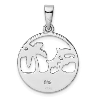 Sterling Silver Rhodium-Plated Blue Lab-Created Opal Dolphins Pendant