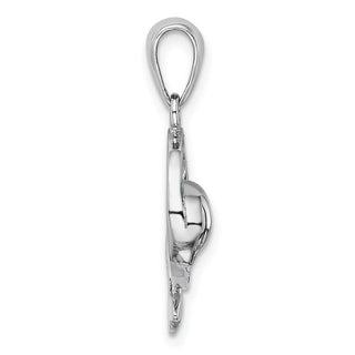Sterling Silver Rhodium-Plated Blue Inlay Lab-Created Opal Dolphin Pendant