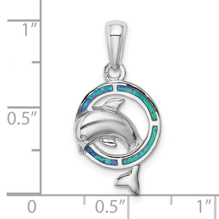 Sterling Silver Rhodium-Plated Blue Inlay Lab-Created Opal Dolphin Pendant