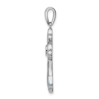 925 Sterling Silver Rhodium-Plated Blue Inlay Lab-Created Opal Cross Pendant