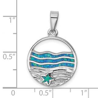 Sterling Silver Rhodium-Plated Blue Lab-Created Opal Starfish Ocean Pendant