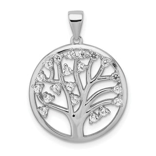 Sterling Silver Rhodium-Plated Lab-Created White Sapphire Tree Of Life Pendant