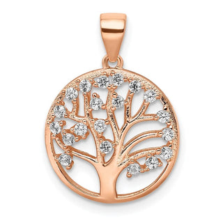 Sterling Silver Pink Lab-Created White Sapphire Tree Of Life Pendant