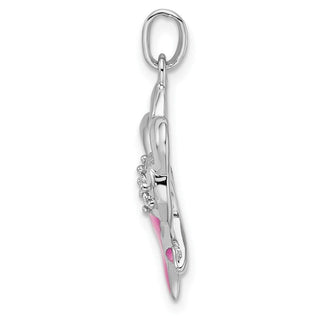 Sterling Silver Rhodium-Plated Enamel CZ Ribbon Heart Charm