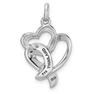 Sterling Silver Rhodium-Plated Enamel CZ Ribbon Heart Charm