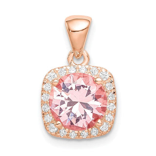 Sterling Silver Rose-tone Square Crystal Pendant
