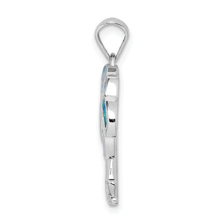 Sterling Silver Rhodium-Plated Lab-Created Blue Opal Palm Trees Pendant