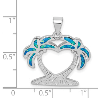 Sterling Silver Rhodium-Plated Lab-Created Blue Opal Palm Trees Pendant