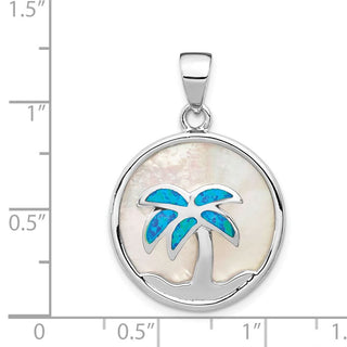 Sterling Silver Rhodium-plated Mother of Pearl /Created Opal Palm Tree Pendant