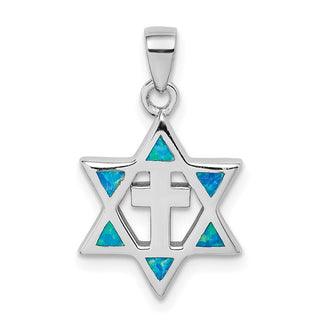 Sterling Silver Star of David Created Opal CZ Pendant