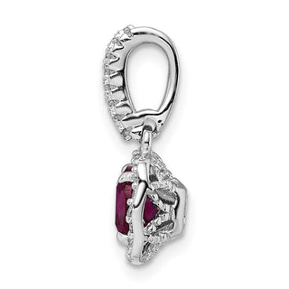 Sterling Silver Rhodium-plated Created Corundum and White CZ Pendant