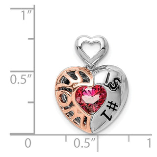 Sterling Silver Rhodium-plated & Pink Mom is #1 Vibrant Red CZ Pendant