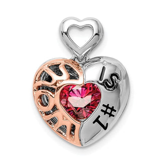 Sterling Silver Rhodium-plated & Pink Mom is #1 Vibrant Red CZ Pendant