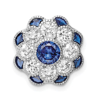 Sterling Silver Rhodium-plated CZ/Synthetic Blue Spinel Flower Slide