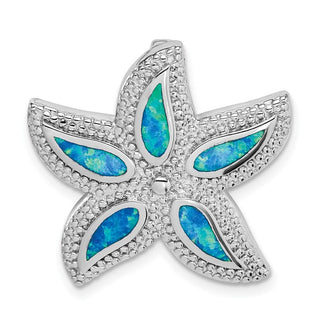 Sterling Silver Rhodium-plated Lab-Created Blue Opal Starfish Slide